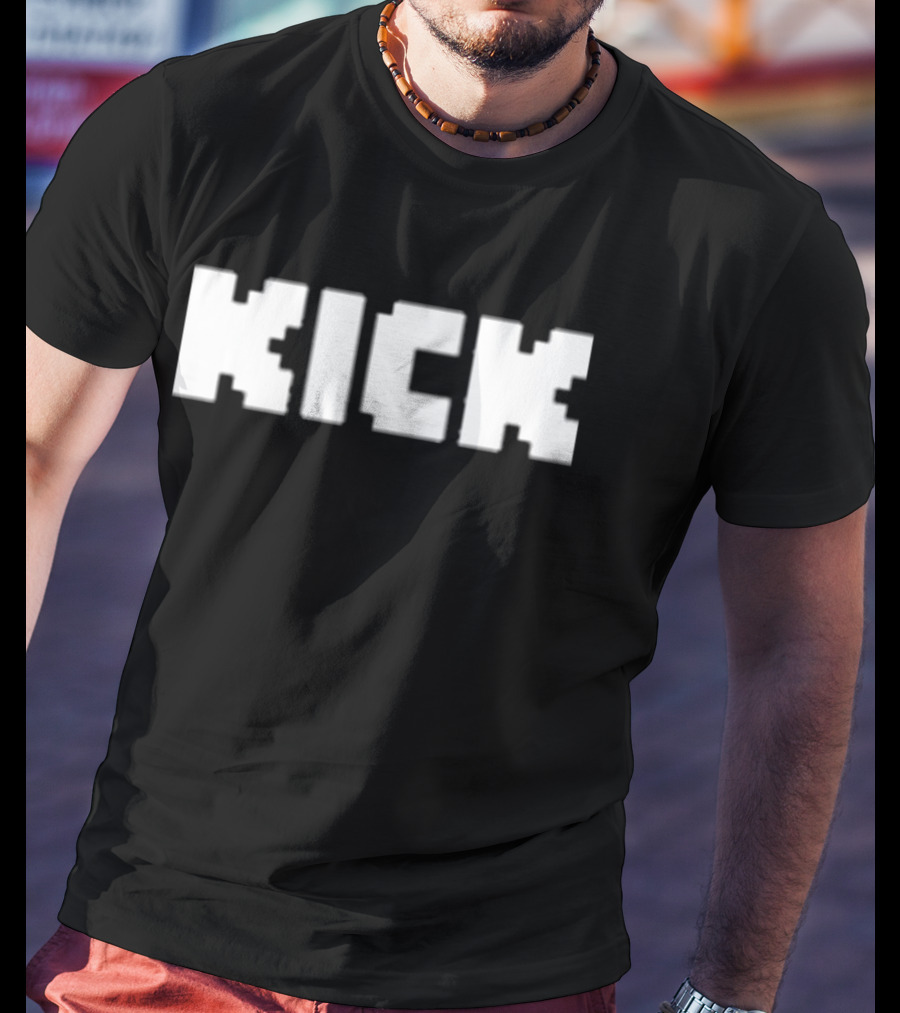 Kick Black White Bold Pixelated Text T-Shirt