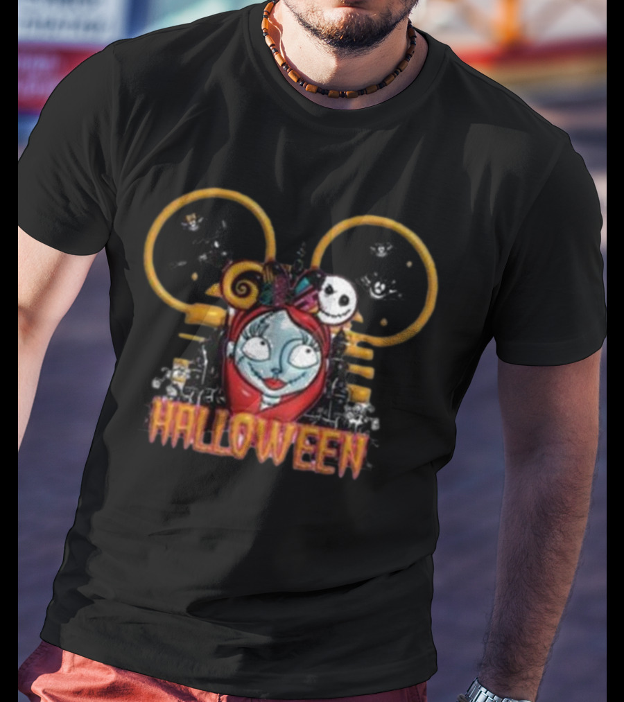 Halloween Mouse Head Princess Sally And Jack Skellington T-Shirt