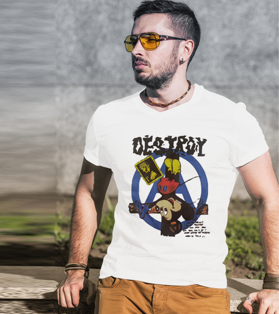 Destroy Crucified Mickey Mouse With Anarchy Symbol Seditionaries T-Shirt