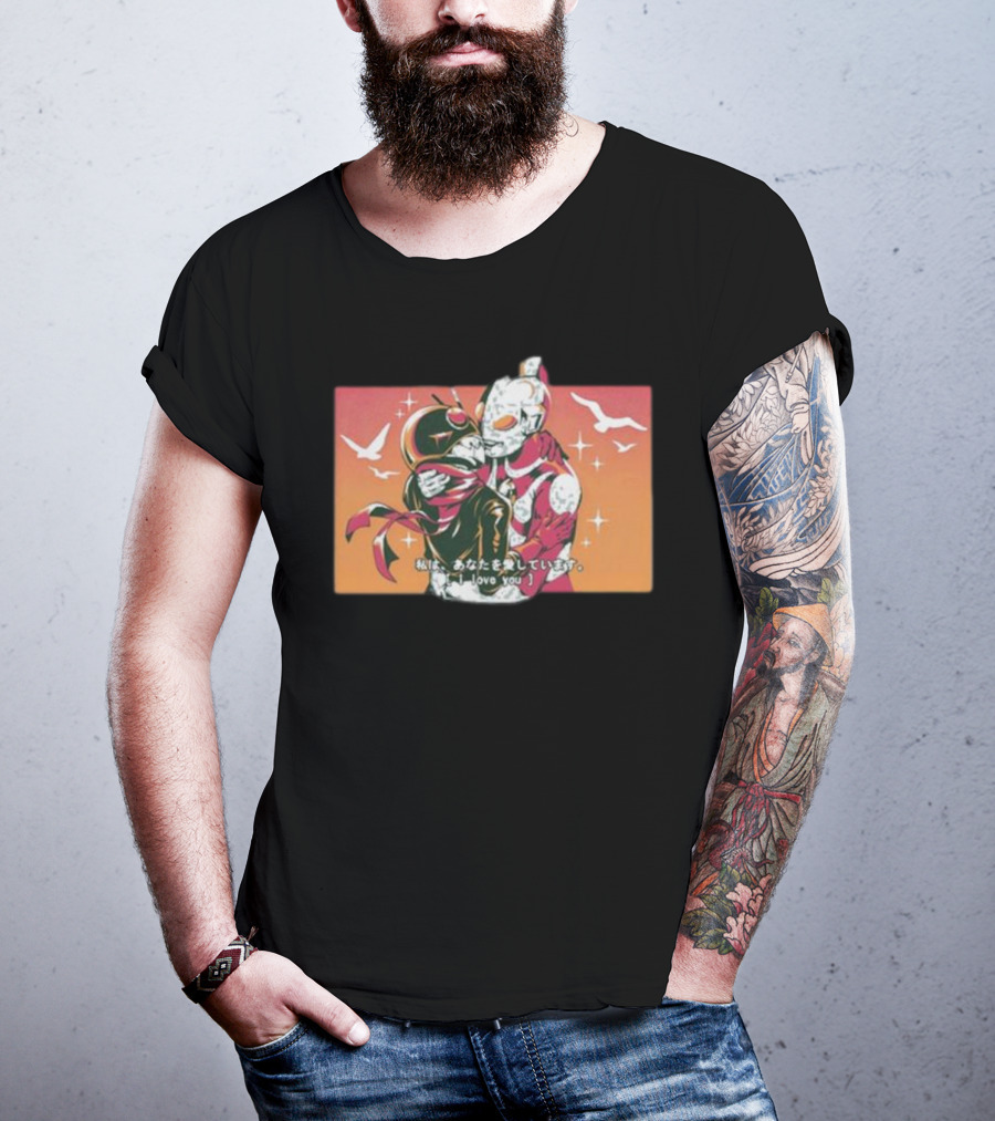 Tokusatsu I Love You Vintage Kamen Rider And Ultraman Romance Scene T-Shirt