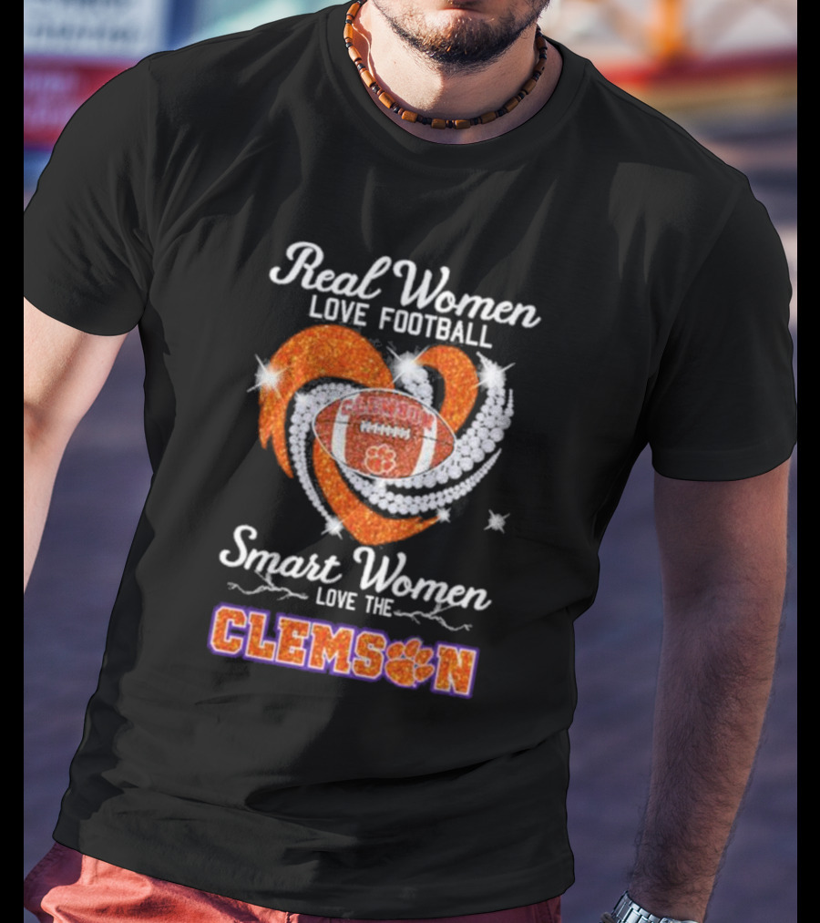 Real Women Love Football Smart Women Love The Clemson Football Heart T-Shirt