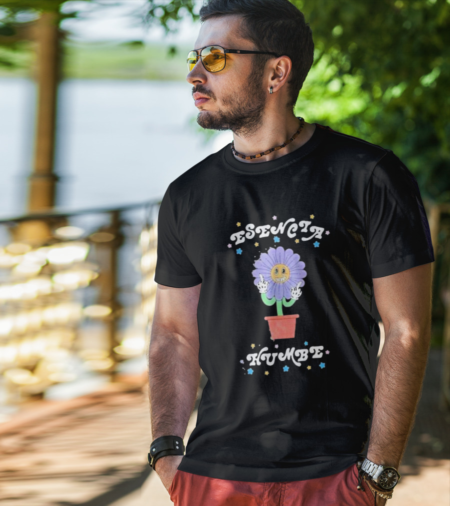 Esencia Humbe Smiling Flower Pot With Middle Finger Gesture And Colorful Stars T-Shirt