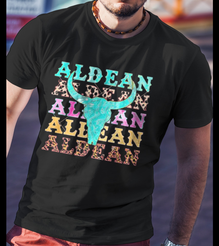 Aldean Bullhorn Leopard Skull Colorful Cowhide T-Shirt