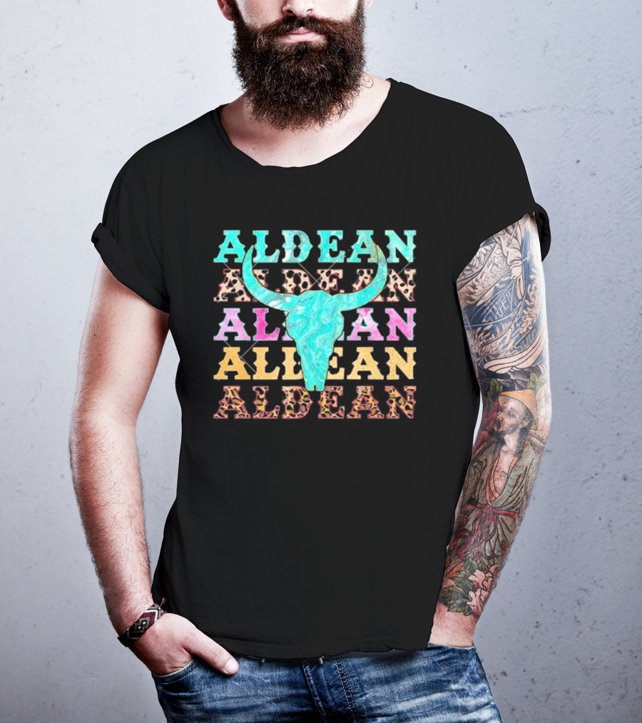 Aldean Bullhorn Leopard Skull Colorful Cowhide T-Shirt