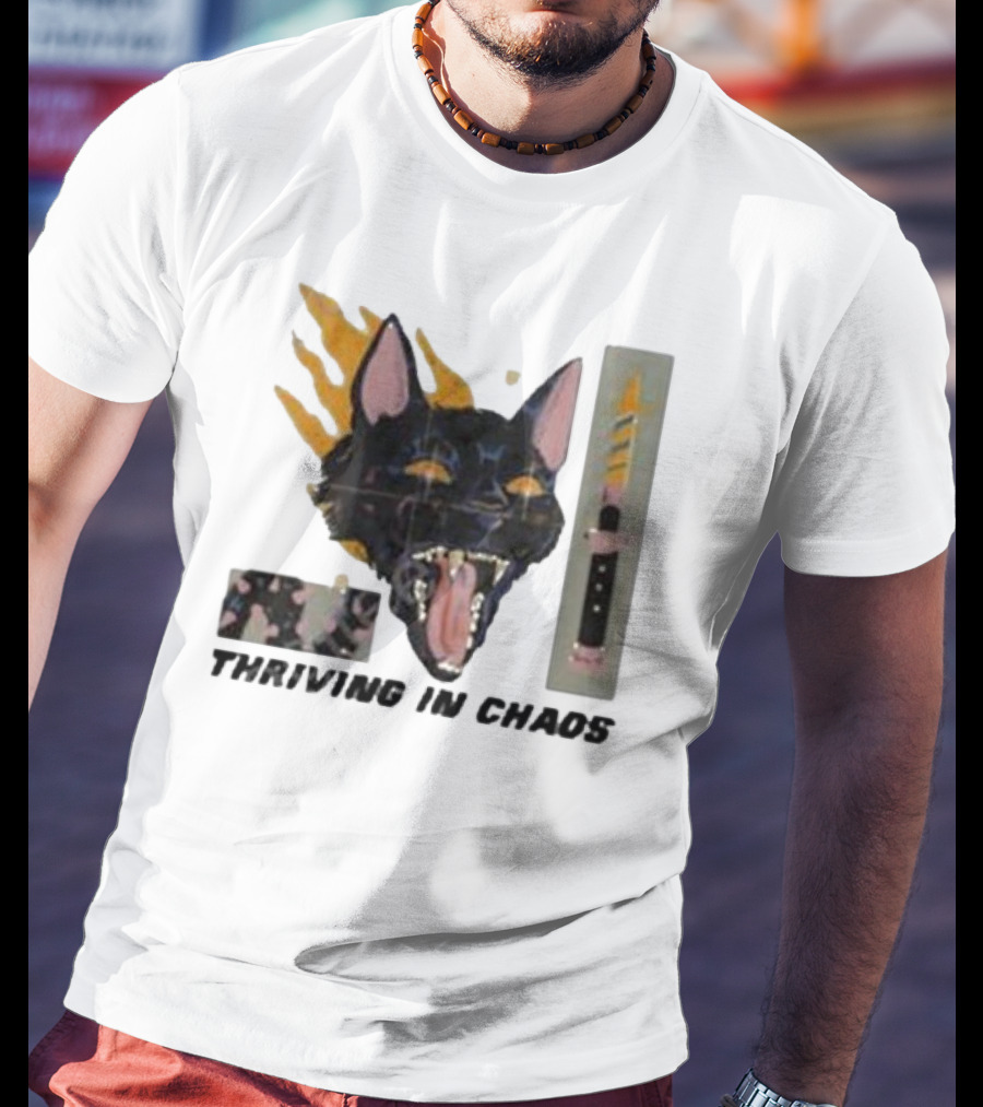 Galactixy Thriving In Chaos Cat With Flames And Dagger T-Shirt