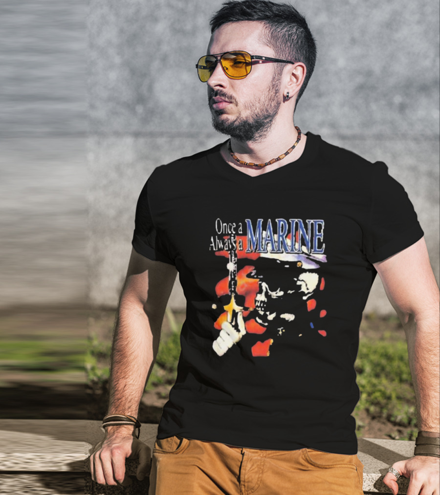 Once A Marine Always A Marine Skeleton With Rifle T-Shirt
