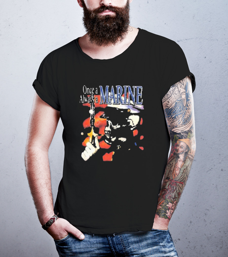 Once A Marine Always A Marine Skeleton With Rifle T-Shirt