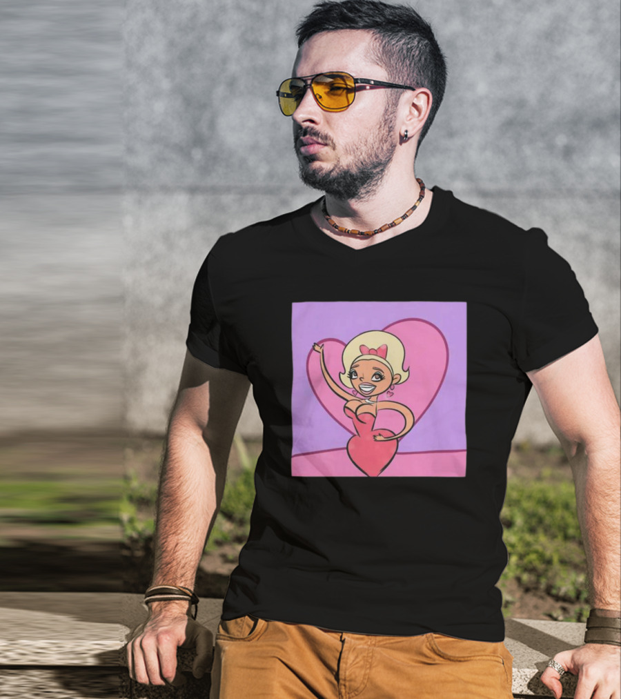 Jaymes Mansfield Cartoon Heart Outfit Pink Background T-Shirt