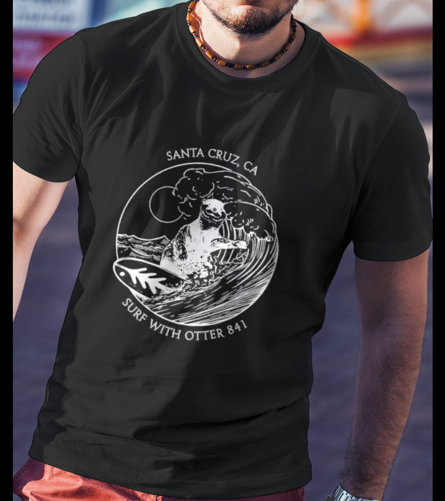 Santa Cruz CA Surf With Otter 841 Vintage Wave Crest T-Shirt