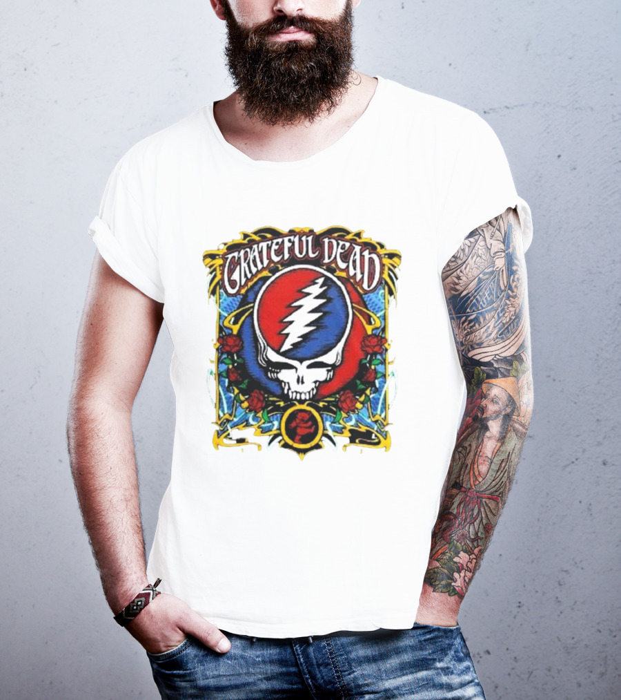 Grateful Dead Steal Your Face Skull With Roses And Lightning Bolt T-Shirt