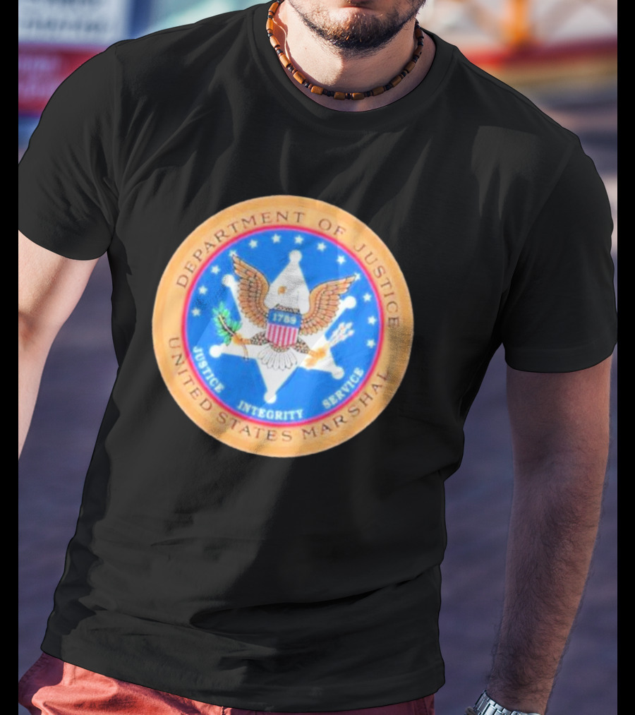 Department Of Justice United States Marshal Seal With Justice Integrity Service Eagle Emblem T-Shirt