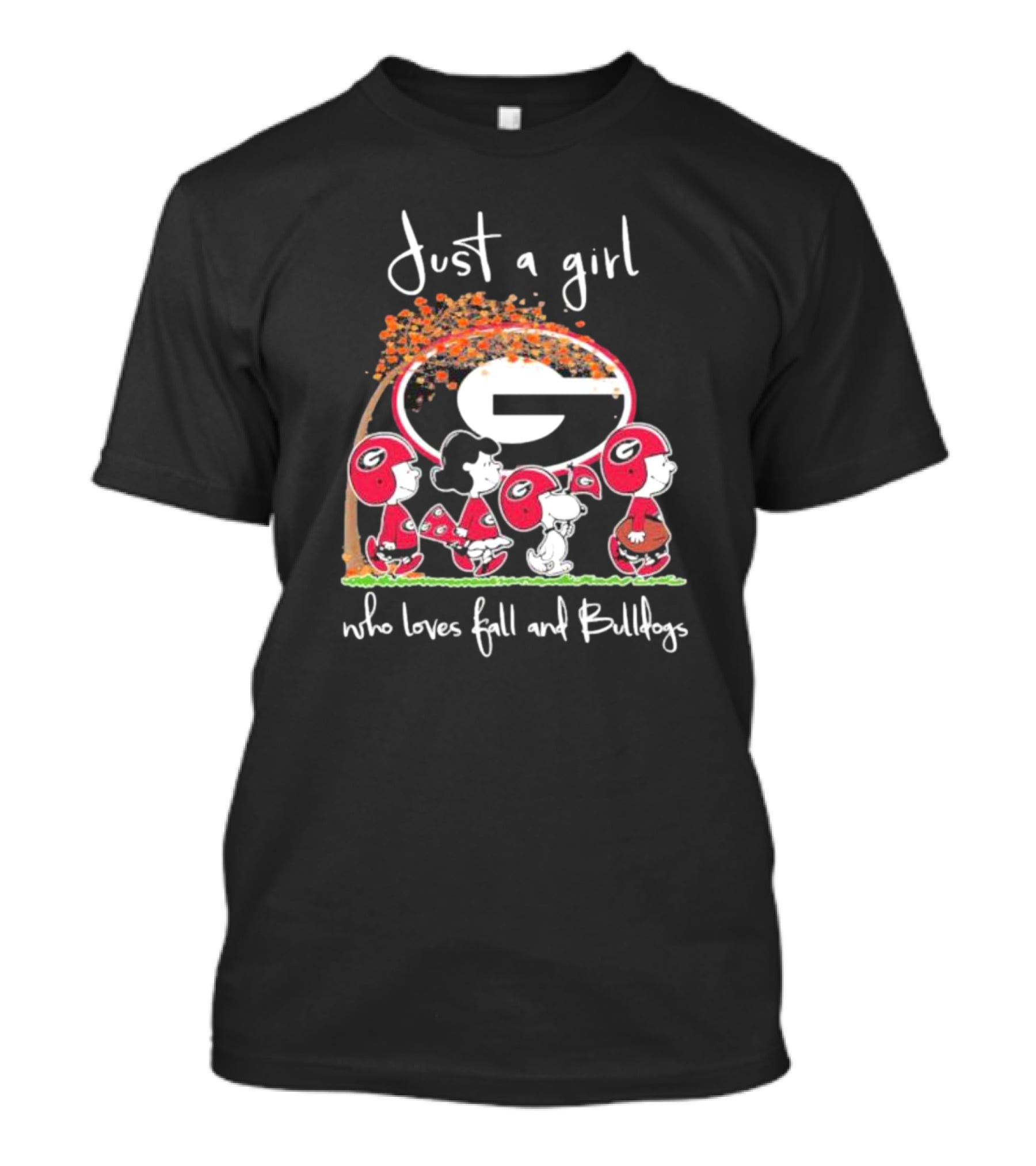 Just A Girl Who Loves Fall And Bulldogs Peanuts Georgia Bulldogs T-Shirt