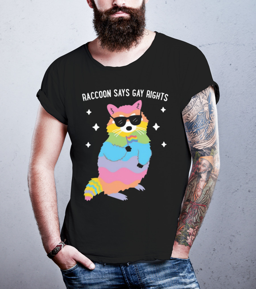 Raccoon Says Gay Rights Pride Rainbow Sunglasses Flag T-Shirt