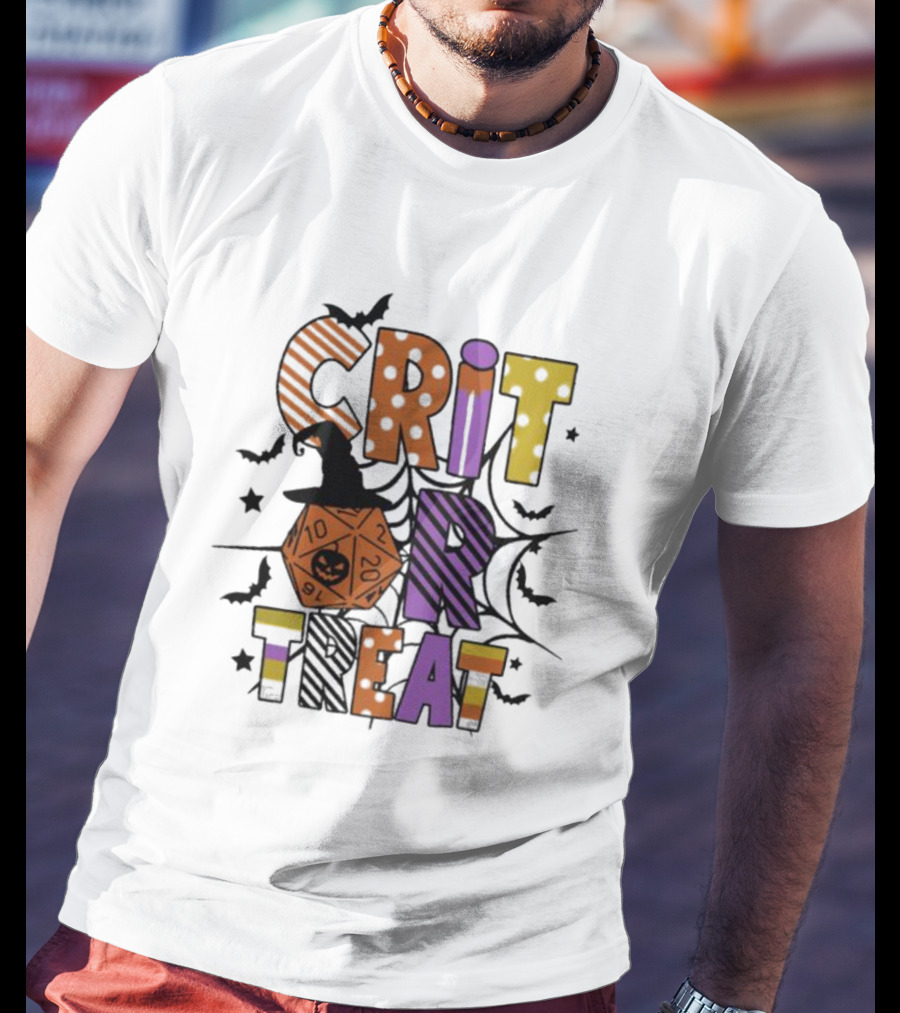 Crit Or Treat Dungeons And Dragons Halloween Dice Bat Spiders T-Shirt