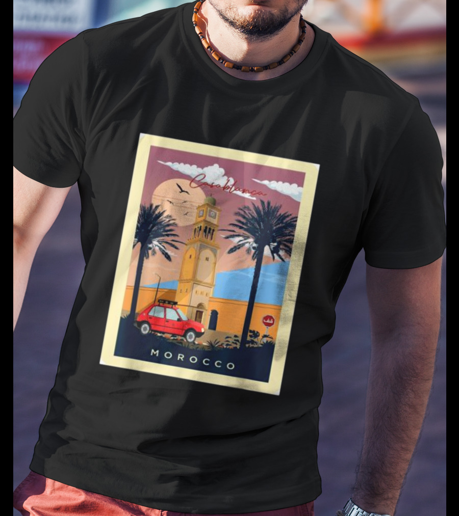 Casablanca Morocco Vintage Taxi And Architecture Scene T-Shirt