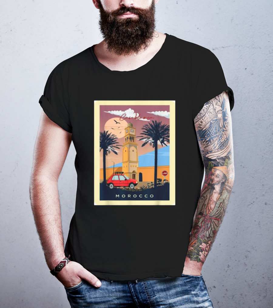 Casablanca Morocco Vintage Taxi And Architecture Scene T-Shirt