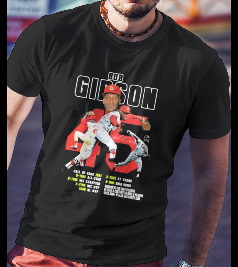 Bob Gibson St Louis Cardinals Hall Of Fame MLB Legend Pitcher Career Highlights 45 T-Shirt