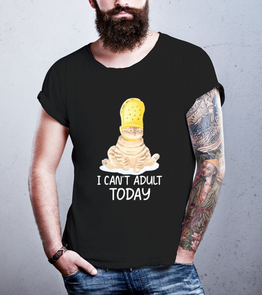 Cat Wearing Yellow Crocs I Can’t Adult Today T-Shirt