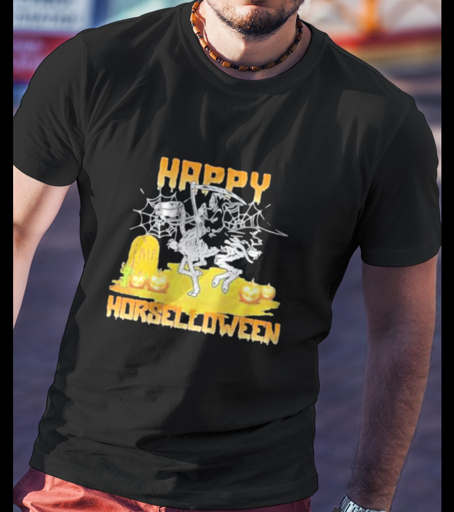 Happy Horselloween Devil Riding Horse Skull Halloween T-Shirt