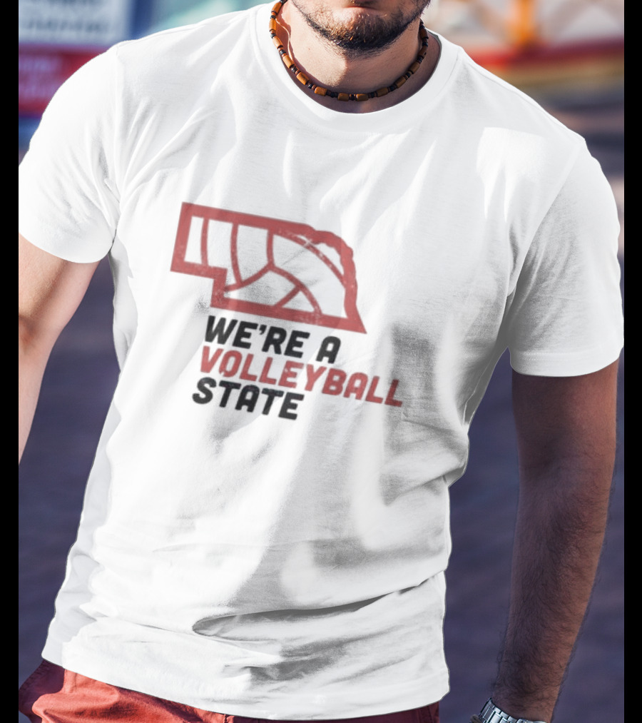 Nebraska We're A Volleyball State Red State Outline Volleyball T-Shirt