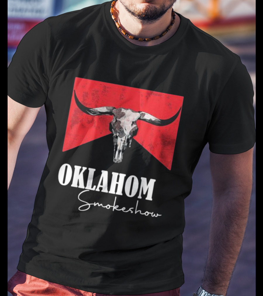 Oklahoma Smokeshow Western Country Boho Bull Skull Cow T-Shirt
