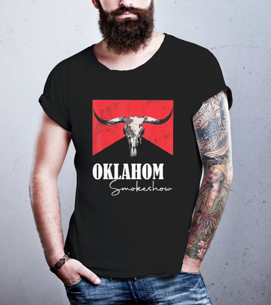 Oklahoma Smokeshow Western Country Boho Bull Skull Cow T-Shirt