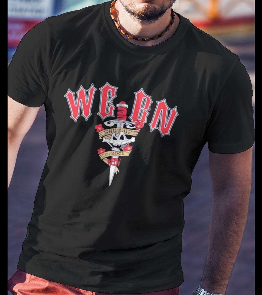 WEBN Shut Up And Rock Tattoo Skull Dagger T-Shirt