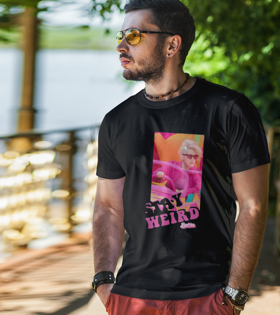 Barbie Movie Stay Weird Pink Jacket Sunglasses T-Shirt