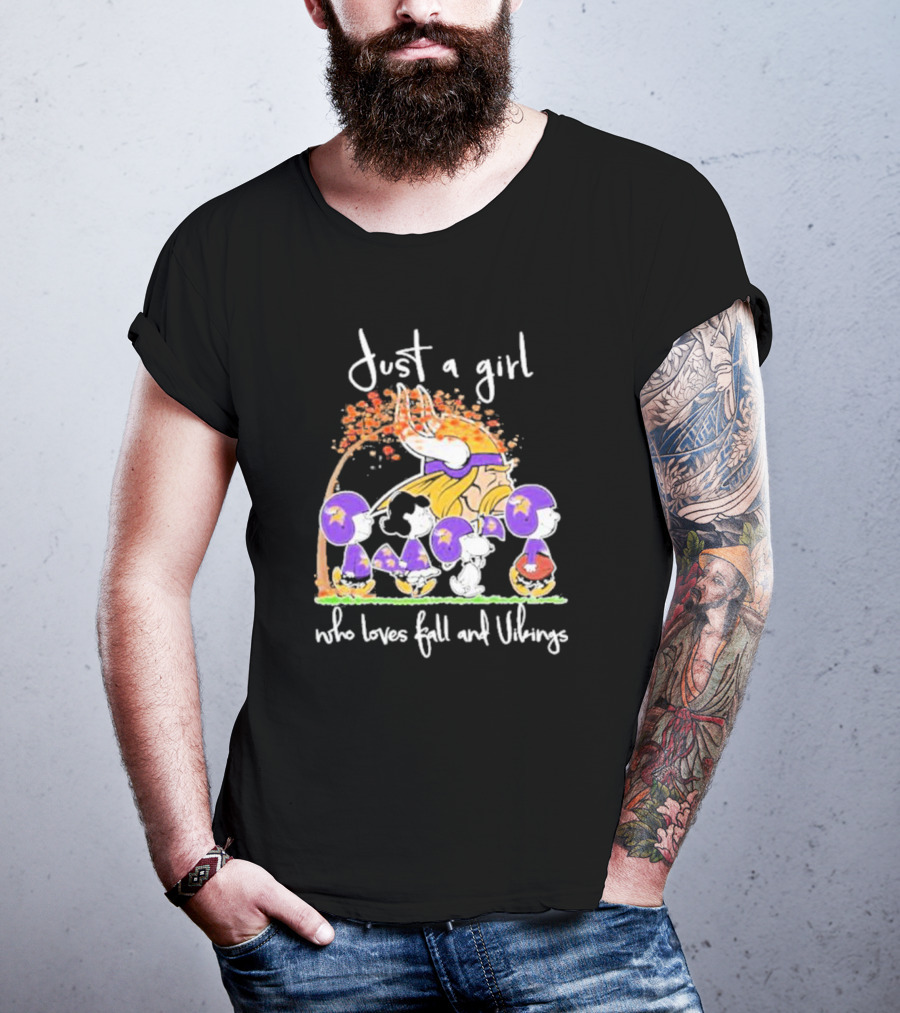 Just A Girl Who Loves Fall And Vikings Peanuts Characters Autumn Leaves T-Shirt