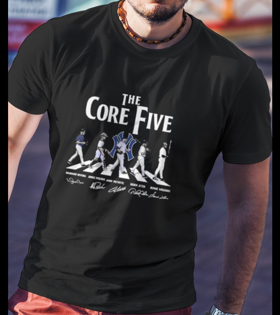 The Core Five Yankees Mariano Rivera Jorge Posada Andy Pettitte Derek Jeter Bernie Williams T-Shirt