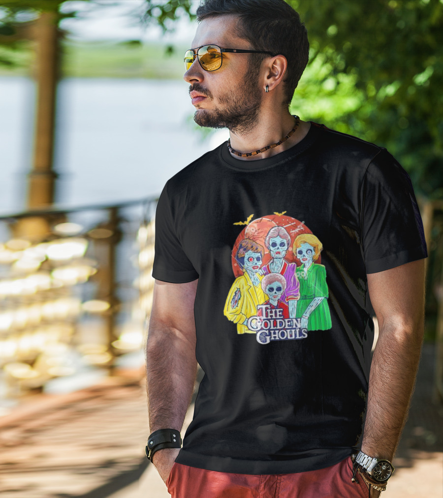 The Golden Ghouls Halloween Zombie Characters With Moon And Bats T-Shirt