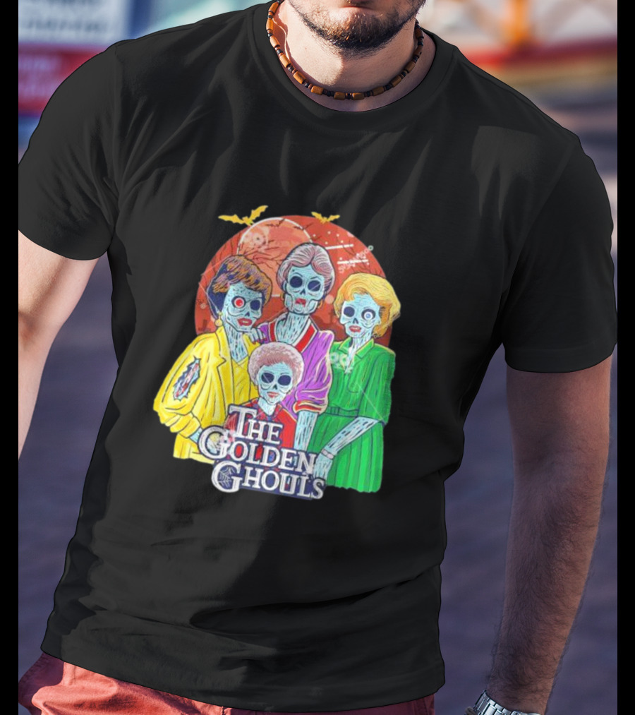 The Golden Ghouls Halloween Zombie Characters With Moon And Bats T-Shirt