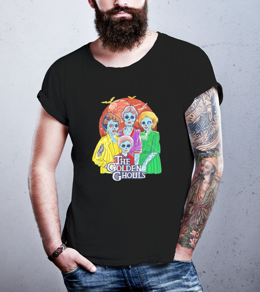 The Golden Ghouls Halloween Zombie Characters With Moon And Bats T-Shirt