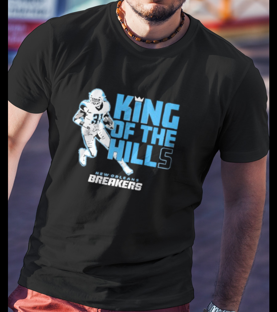New Orleans Breakers King Of The Hills Football Player Action T-Shirt