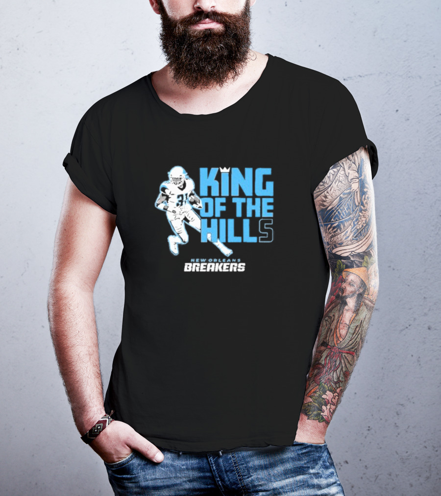 New Orleans Breakers King Of The Hills Football Player Action T-Shirt