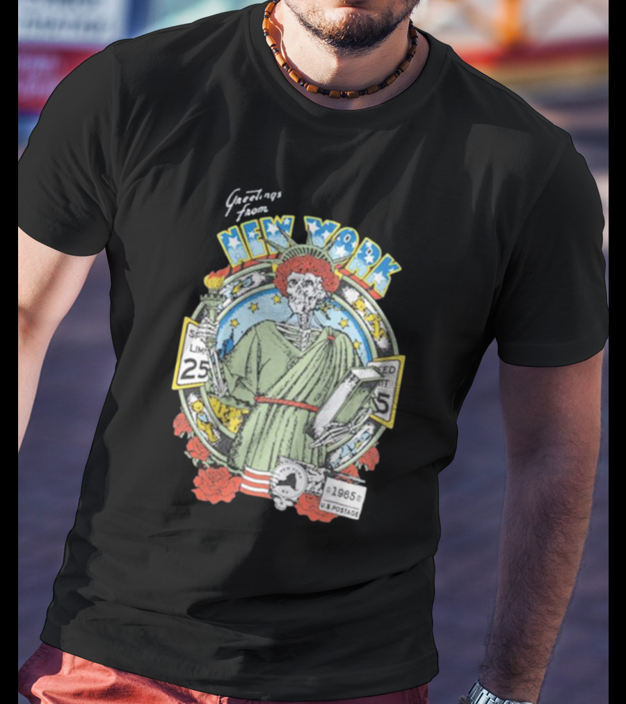 Greetings From New York Grateful Dead 1985 Skeleton Liberty Stamp United States T-Shirt