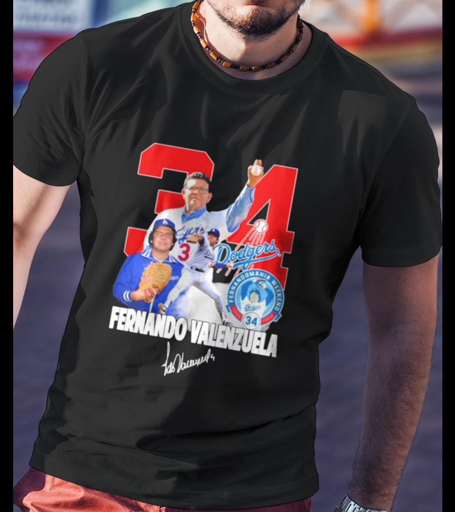 Dodgers Fernando Valenzuela Fernando Mania Weekend Signature 34 T-Shirt