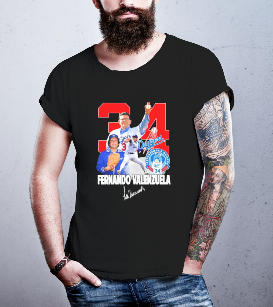 Dodgers Fernando Valenzuela Fernando Mania Weekend Signature 34 T-Shirt