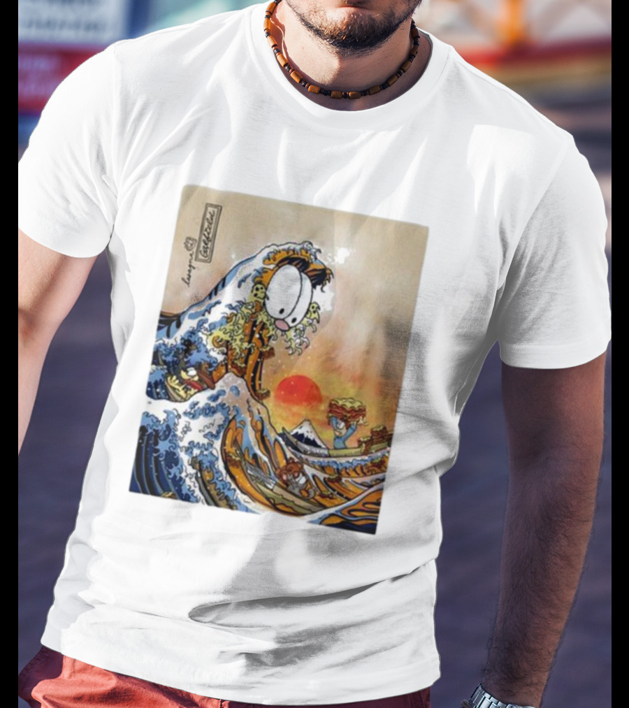 Garfield Great Wave Lasagna Hokusai T-Shirt