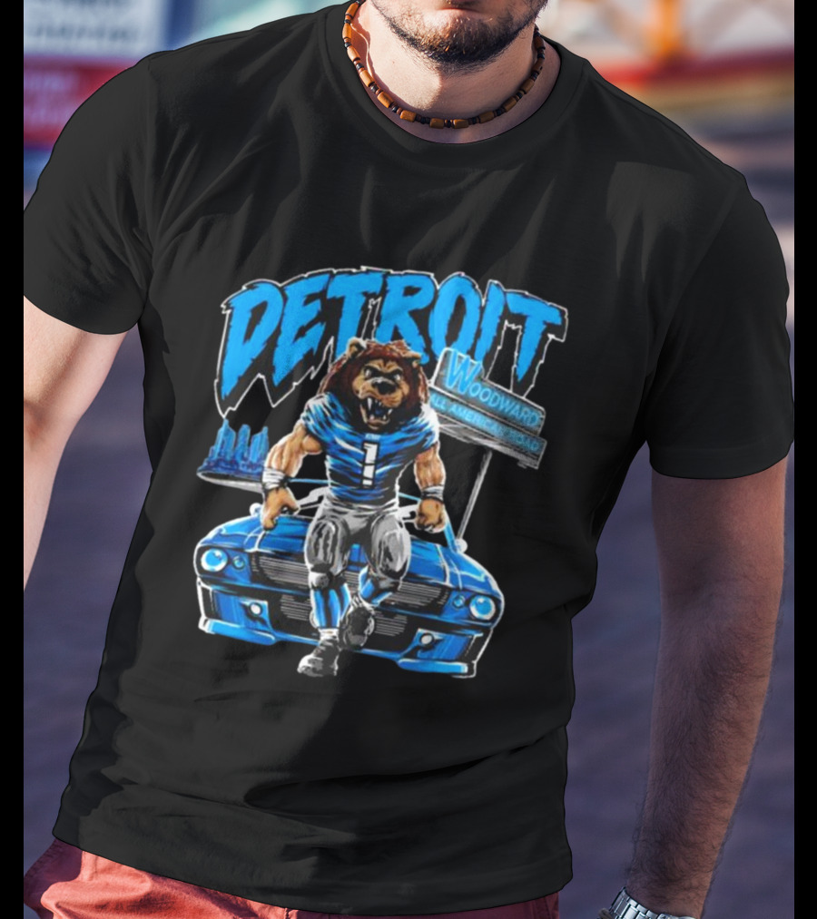 Detroit Woodward All American Road Lion Football Car T-Shirt