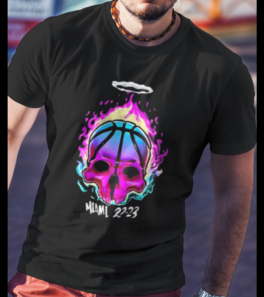 Kiwiclo Miami 22-23 Flaming Skull Basketball Halo T-Shirt