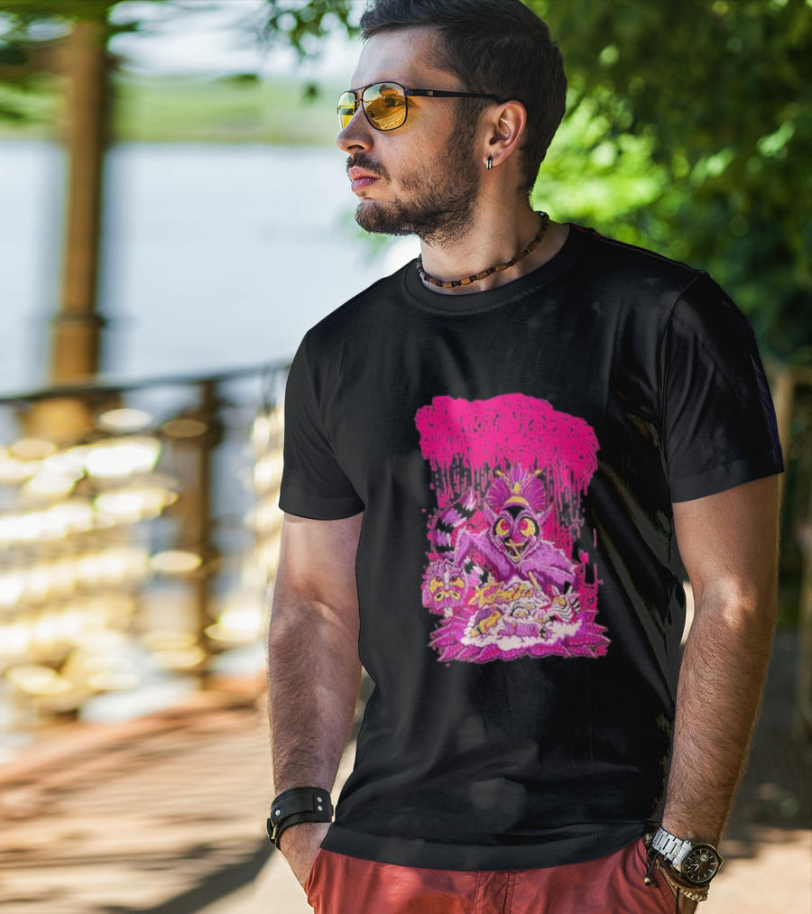 Sanguisugabogg Madagascar Lemur Creature In Psychedelic Pink With Dripping Effect T-Shirt