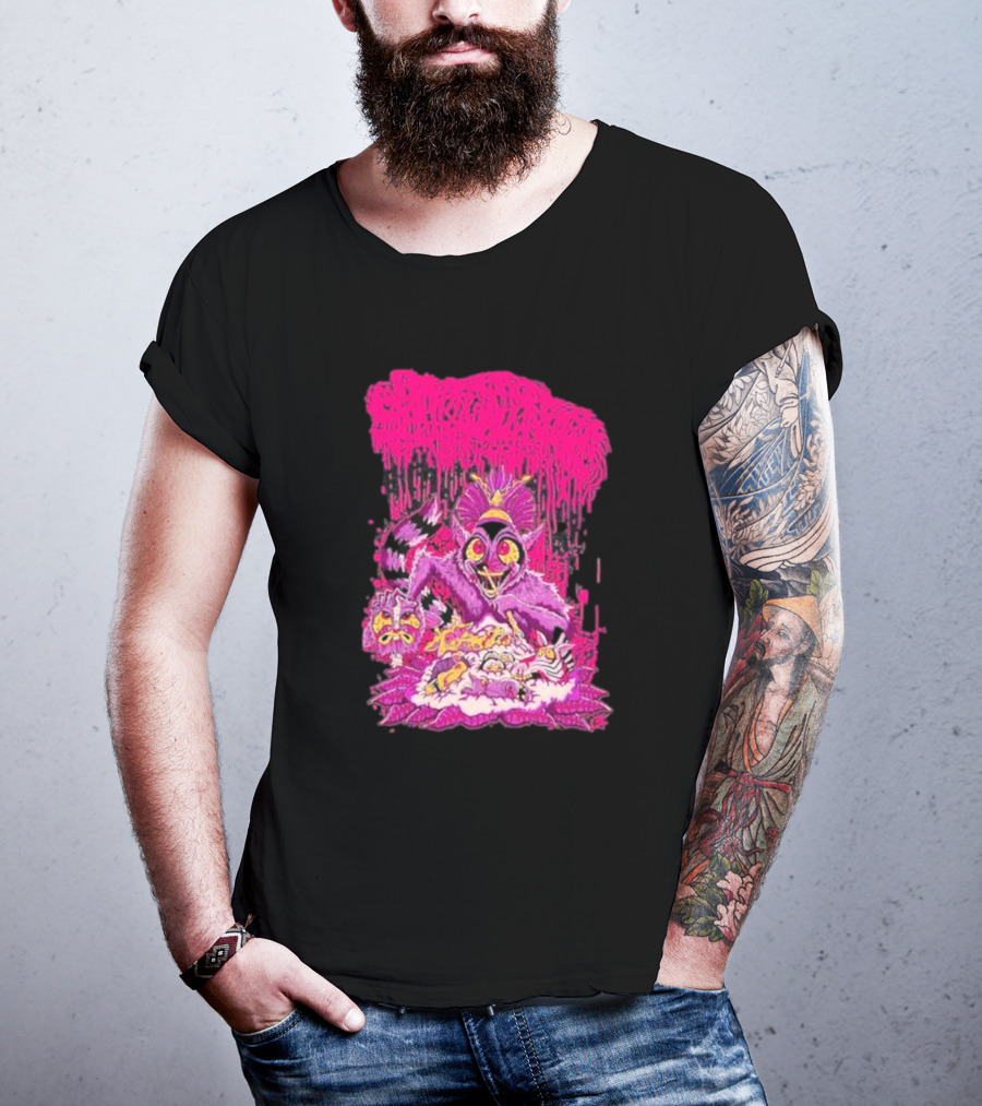 Sanguisugabogg Madagascar Lemur Creature In Psychedelic Pink With Dripping Effect T-Shirt