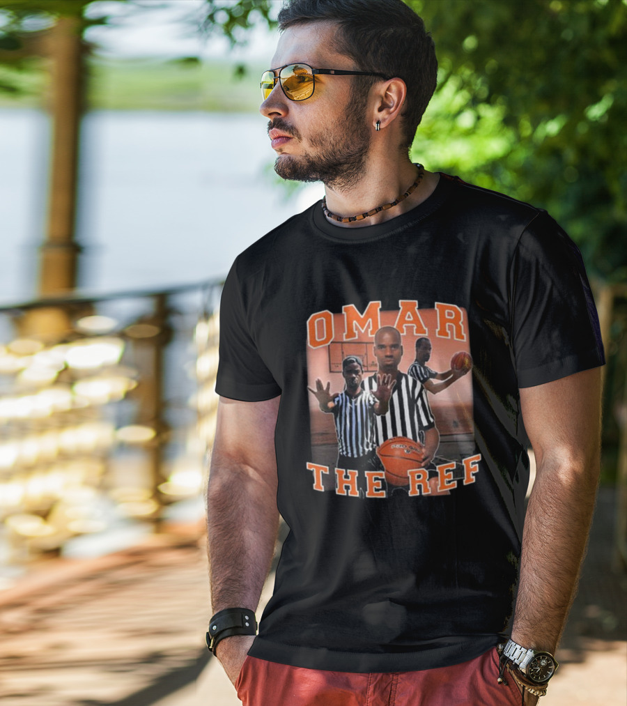 OMAR The Ref Basketball Referee With Whistle And Basketball Court T-Shirt