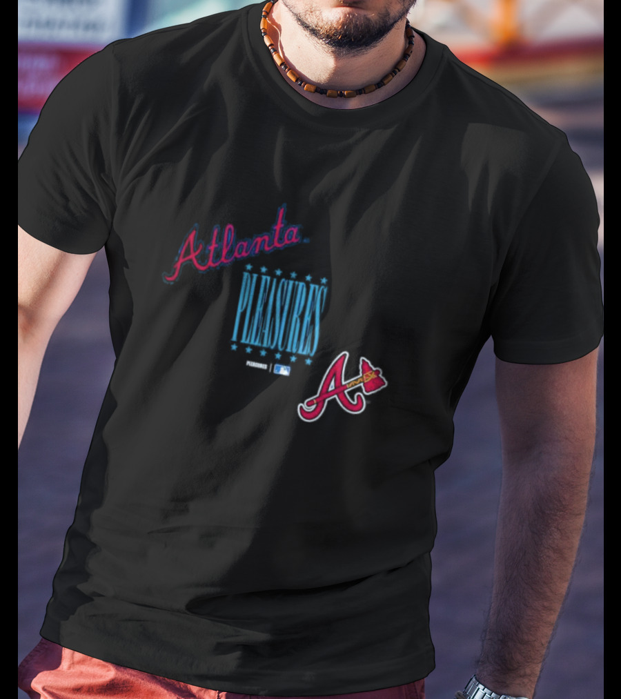 Atlanta Braves PLEASURES Collaboration MLB Logo Repurpose T-Shirt