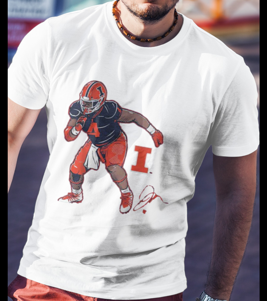 Illinois Football Jerzhan Newton Superstar Pose With Signature T-Shirt