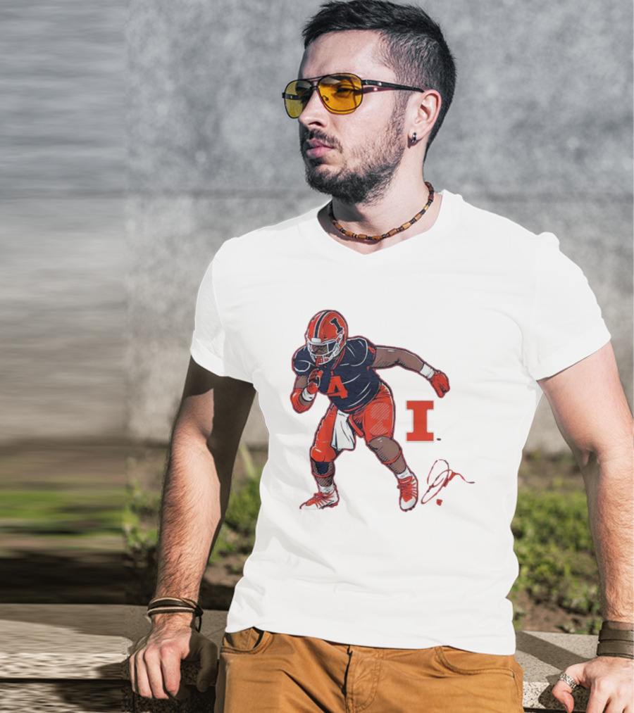 Illinois Football Jerzhan Newton Superstar Pose With Signature T-Shirt