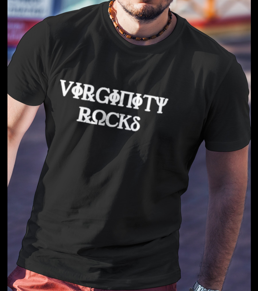 Virginity Rocks Greek Style Font Emblem T-Shirt