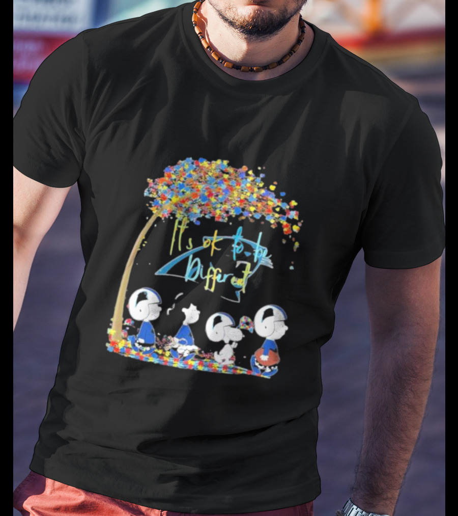 Carolina Panthers NFL Peanuts Characters It’s Ok To Be Different Autism Awareness T-Shirt