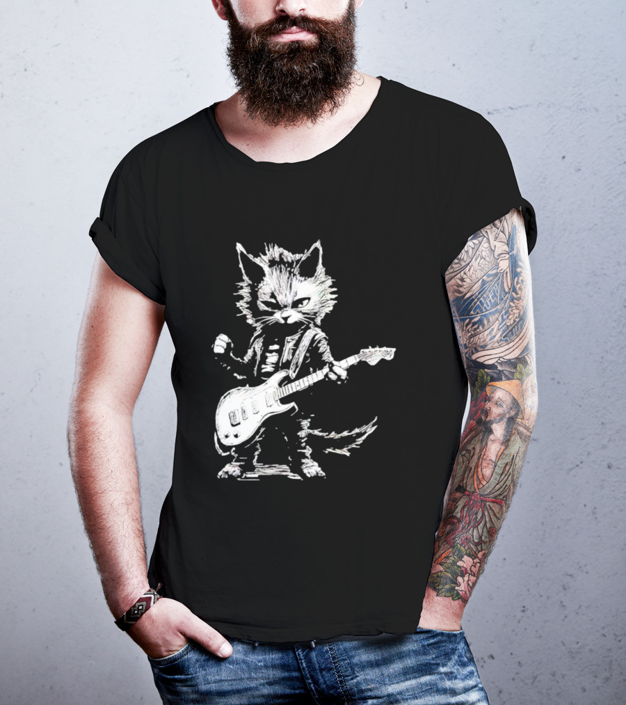 Guitar Cat Rock Kitty Playing Guitar Gifts For Her T-Shirt